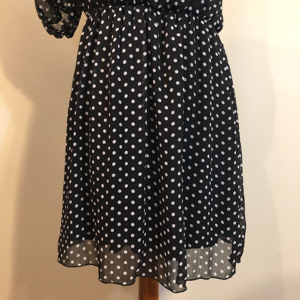 One Shoulder Black & White Fun Polkadot Dress - Picture 3 of 8